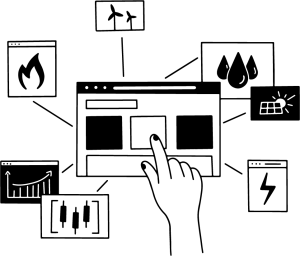Black icon of multiple browser windows with trading chart – symbol for digital trading platforms and financial data analysis