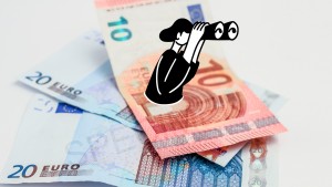 Illustrative woman rising from a pile of euros